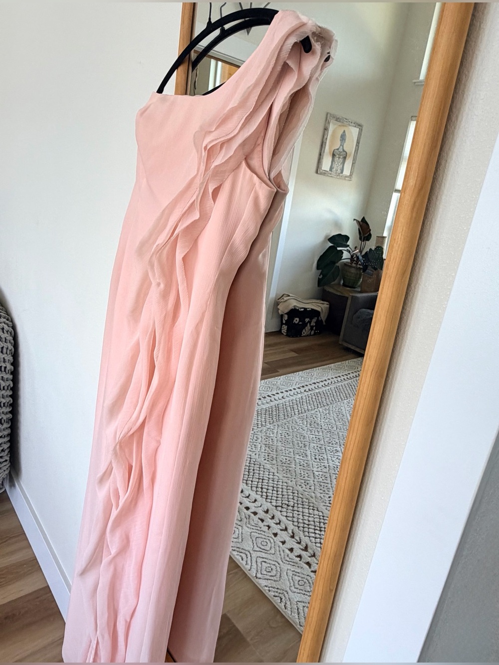 White by Vera Wang Pale Pink One-Shoulder Ruffle Gown